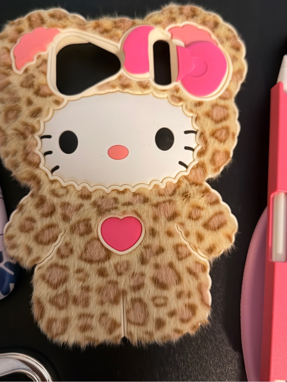 Hello Kitty Leopard Print Plush-Look Phone Case with Pink Accents
